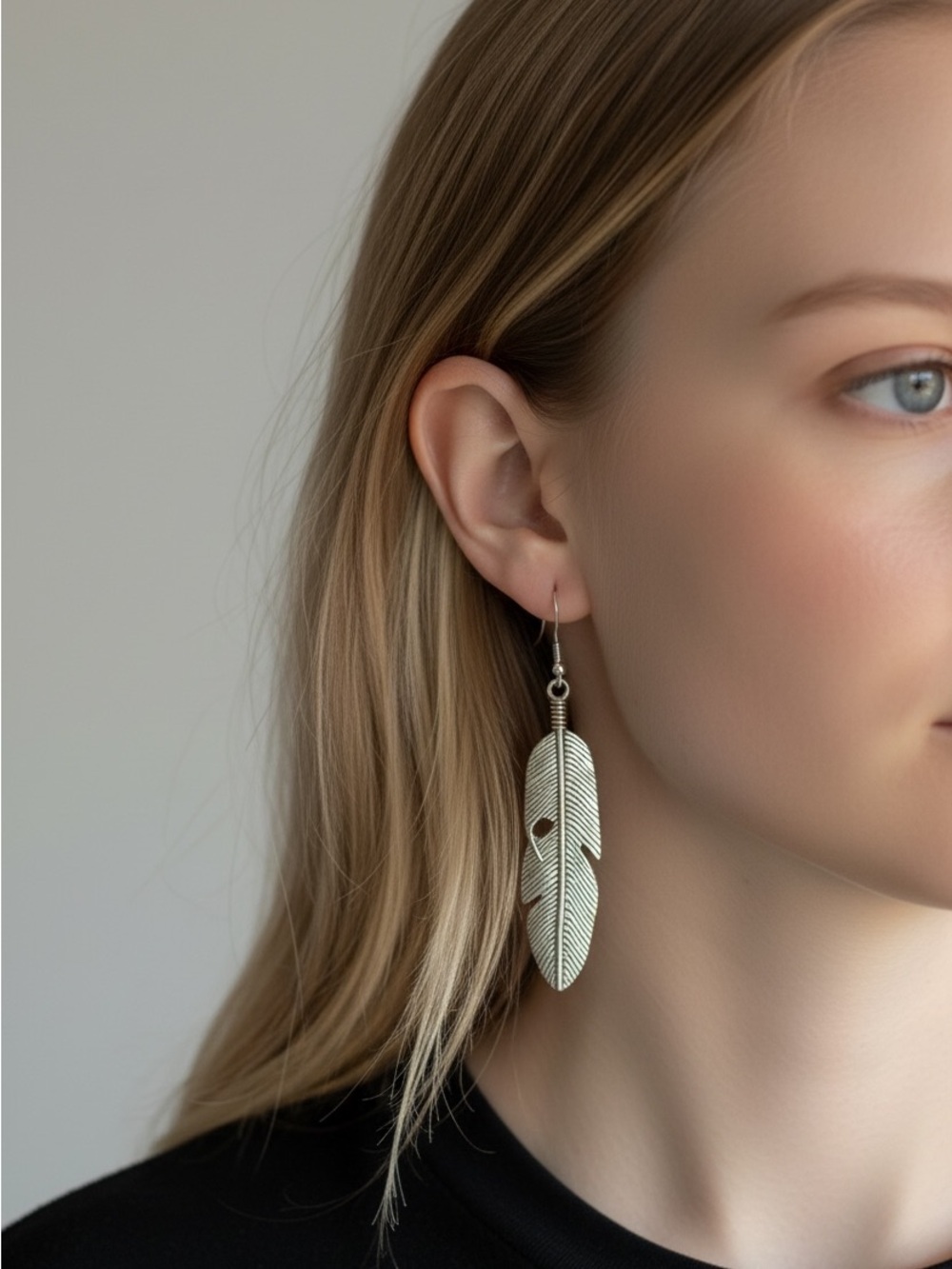 9/16 Silver Feather Drop Earrings – Elegant Women’s Jewelry
